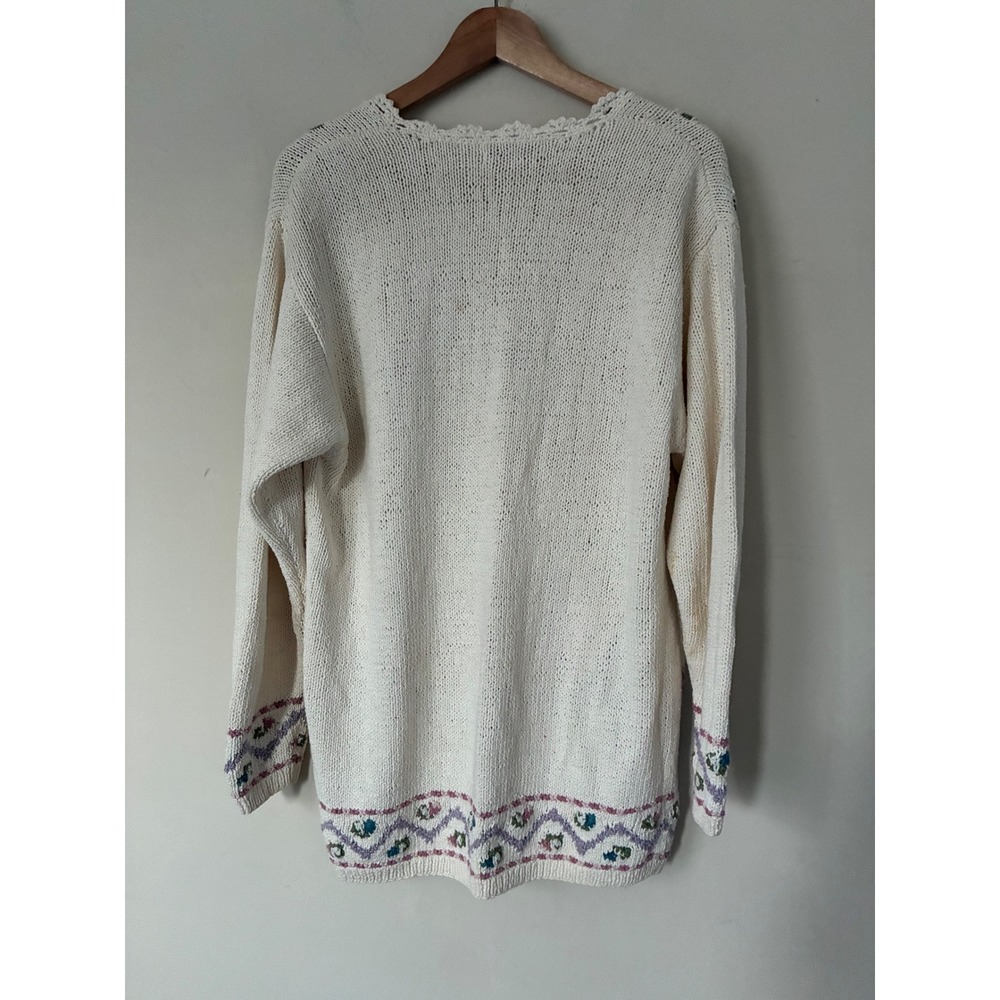 Liz Claiborne Vintage Floral Silk Cotton Cardigan Petite S Cottagecore Cream - Picture 8 of 9